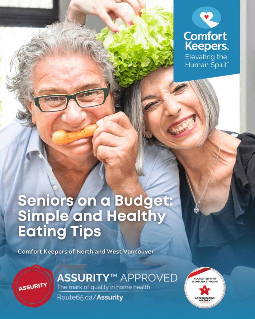 Senior male and female with healthy food | Seniors on a Budget: Simple and Healthy Eating Tips | Comfort Keepers North and West Vancouver