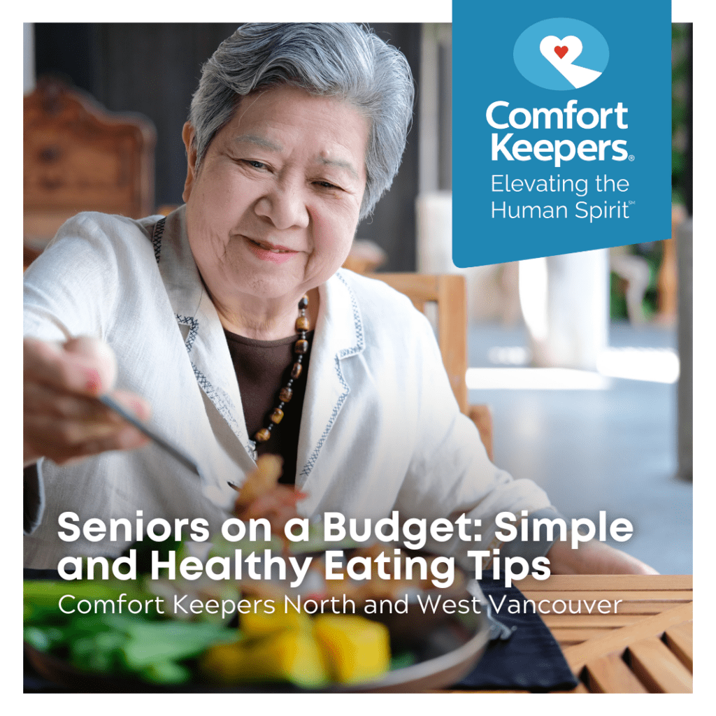 Senior woman enjoying a meal | Seniors on a Budget: Simple and Healthy Eating Tips | Comfort Keepers North Vancouver and West Vancouver | BLOG POST