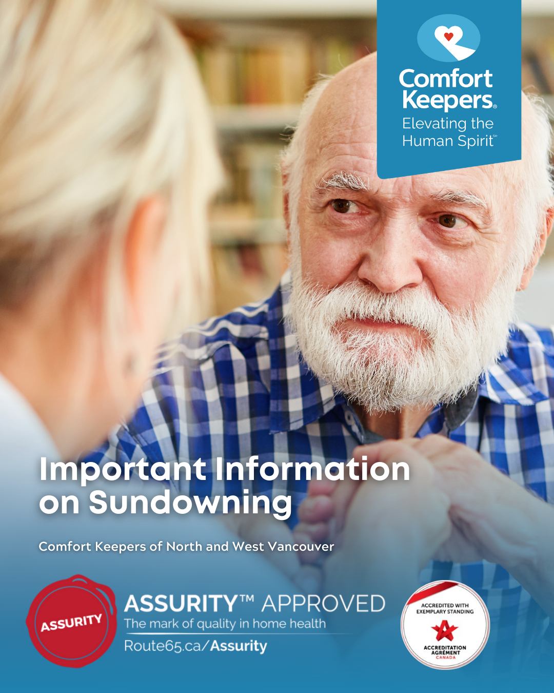 Senior male with caregiver | Important Information on Sundowning | Comfort Keepers North and West Vancouver