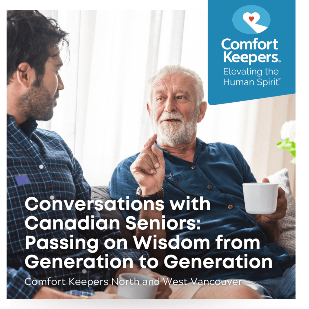 Senior male seated on couch with another | Conversations with Canadian Seniors - Comfort Keepers North Vancouver and West Vancouver - BLOG POST