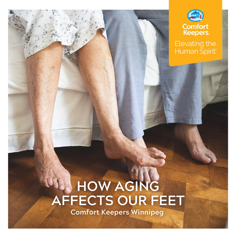 Seniors  seated on bed's edge with feet dangling to floor | Aging Affects Feet | BLOG POST | Comfort Keepers Winnipeg