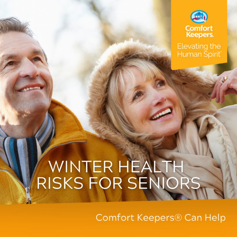 Two seniors outside and smiling | Seniors and Winter | BLOG POST | Comfort Keepers Winnipeg